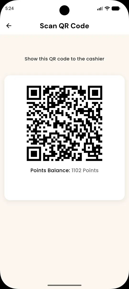 Member QR code screen shown to the cashier